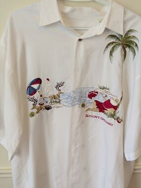 Bamboo Cay "Happy Holidays" XL Button Down Silk Shirt